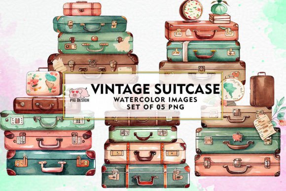 Download Vintage Suitcase Watercolor Clipart - Watercolor Collection