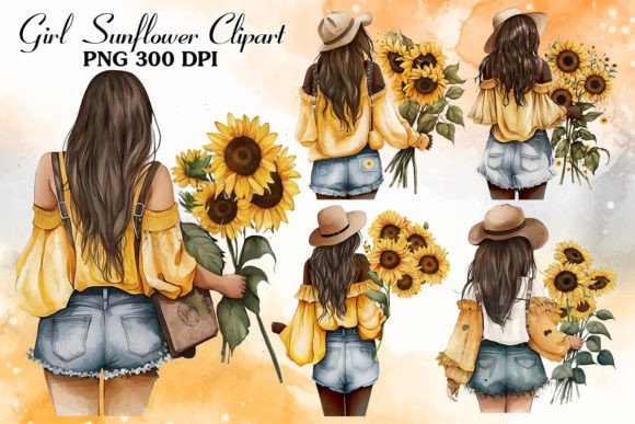 Download Sunflower Girl Watercolor Clipart - Watercolor Collection