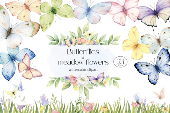 Download Watercolor Butterfly Flowers Clipart PNG - Watercolor Collection