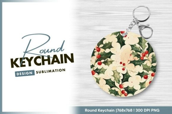 Download Watercolor Holly Berries Round Keychain - Watercolor Collection