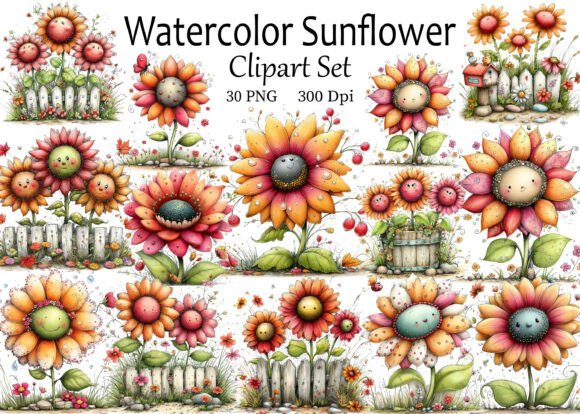 Download Watercolor Sunflower PNG Clipart Set - Watercolor Collection