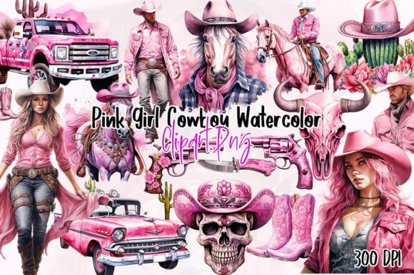 Download Pink Girl Cowboy Watercolor Clipart - Watercolor Collection