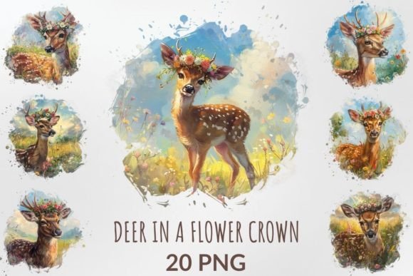 Download Watercolor Deer in a Flower Crown Bundle - Watercolor Collection
