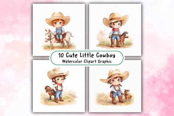 Download Cute Little Cowboy Watercolor Clipart - Watercolor Collection