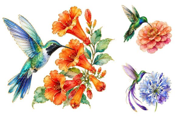 Download Watercolor Floral Hummingbird Clipart - Watercolor Collection