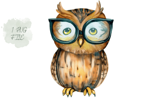 Download Wise Owl with Glasses Watercolor Clipart - Watercolor Collection