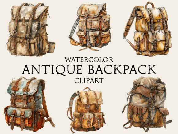 Download Watercolor Antique Backpack Clipart - Watercolor Collection