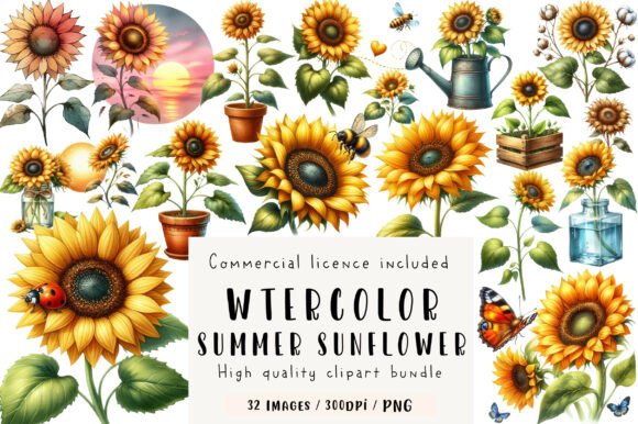 Download Watercolor Summer Sunflower Clipart - Watercolor Collection