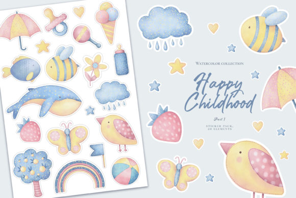 Download Happy Childhood. Watercolor Stickers. - Watercolor Collection