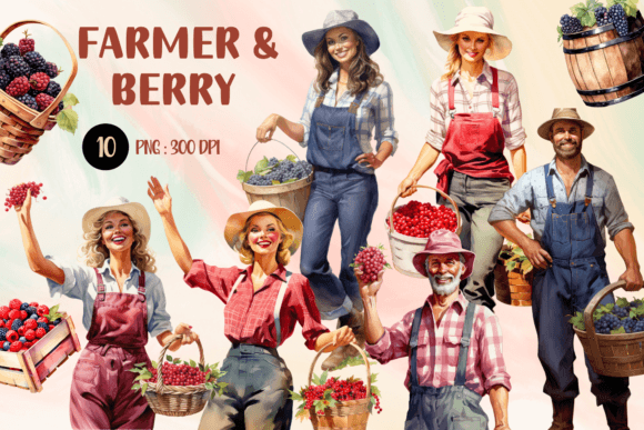 Download Watercolor Farmer and Berry Clipart - Watercolor Collection