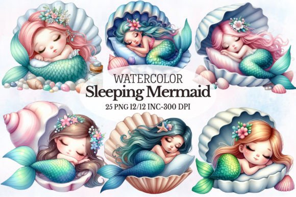 Download Watercolor Sleeping Mermaid Clipart Set - Watercolor Collection