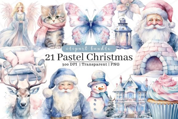 Download Pastel Christmas Watercolor Clipart - Watercolor Collection