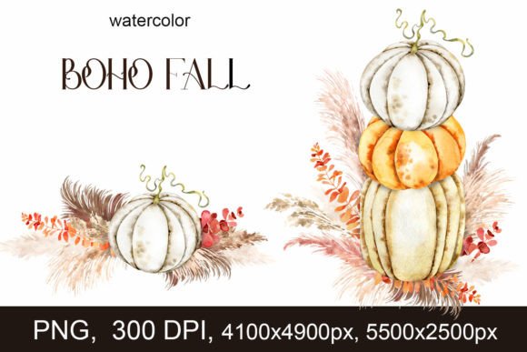 Download Boho Fall Pumpkins, Pampas Grass PNG - Premium Bundle
