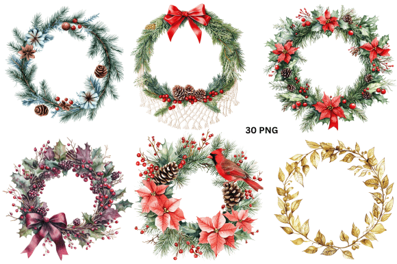 Download Watercolor Christmas Wreath Clipart PNG - Watercolor Collection