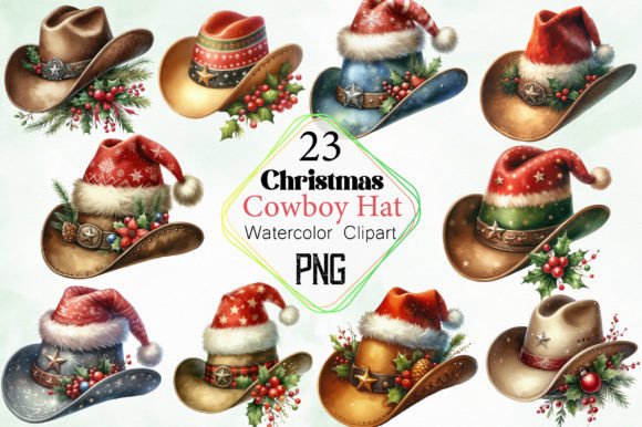 Download Watercolor Christmas Cowboy Hat Clipart - Watercolor Collection