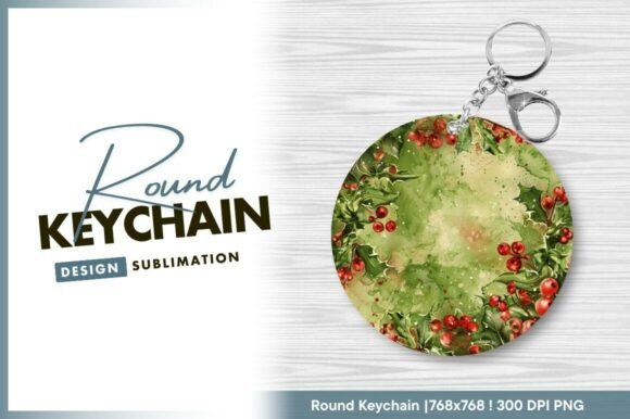 Download Watercolor Holly Berries Round Keychain - Watercolor Collection