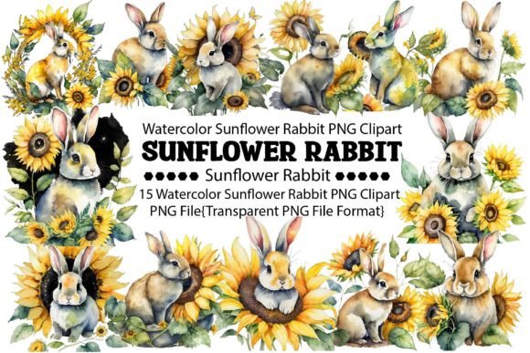 Download Watercolor Sunflower Rabbit PNG Bundle - Watercolor Collection