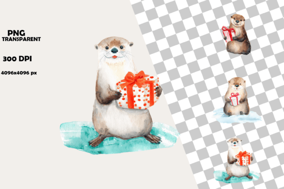 Download Cute Watercolor Otter Gift Clipart Set - Watercolor Collection