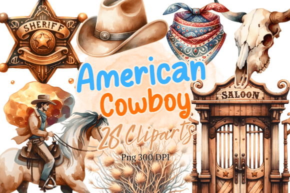 Download American Cowboy Watercolor Clipart - Watercolor Collection