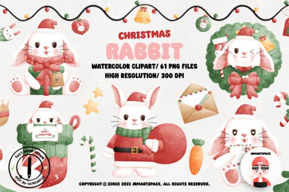 Download Christmas Rabbit Watercolor Clipart - Watercolor Collection