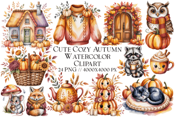 Download Cute Cozy Autumn Watercolor Clipart - Watercolor Collection