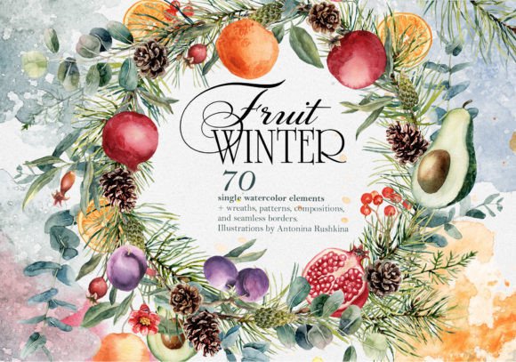 Download Watercolor Winter Clipart with Fruit - Watercolor Collection