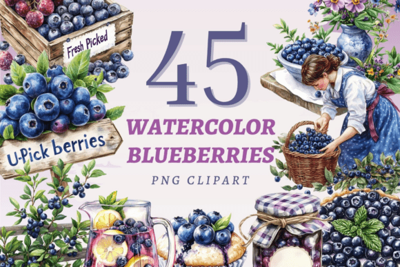 Download Watercolor Blueberries PNG Bundle - Watercolor Collection