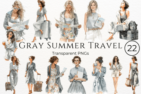 Download Gray Summer Travel Watercolor Clipart - Watercolor Collection