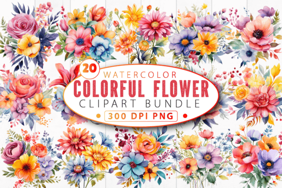 Download Watercolor Colorful Flower Clipart Bundl - Watercolor Collection