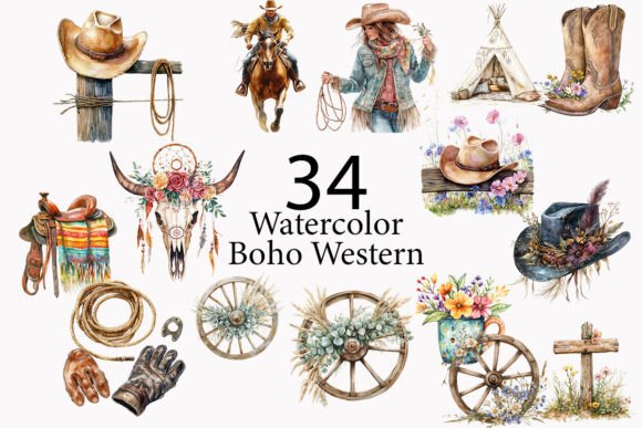Download Boho Western Watercolor Clipart - Watercolor Collection