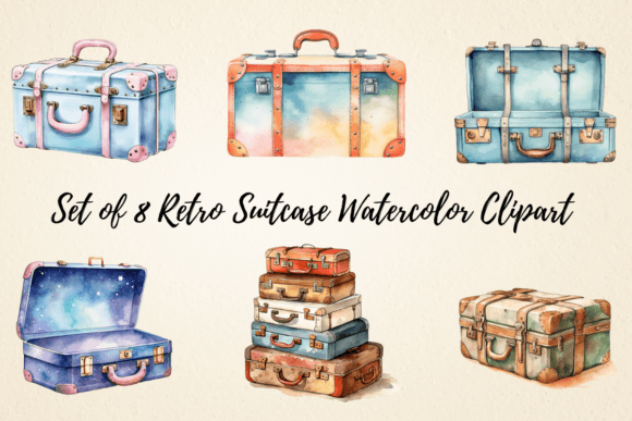 Download Retro Suitcase Watercolor Clipart - Watercolor Collection