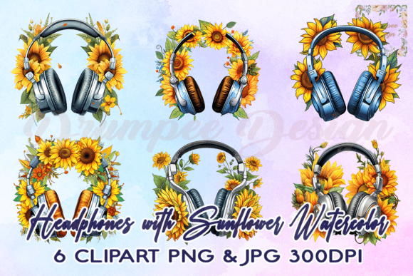 Download Headphones with Sunflower Watercolor PNG - Watercolor Collection