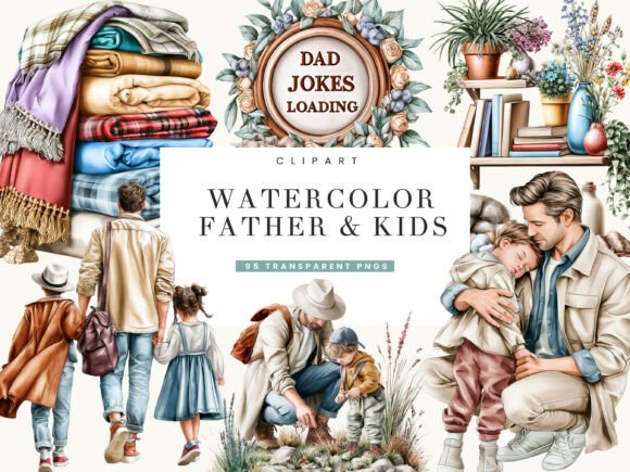 Download Watercolor Father &amp; Kids Clipart - Watercolor Collection