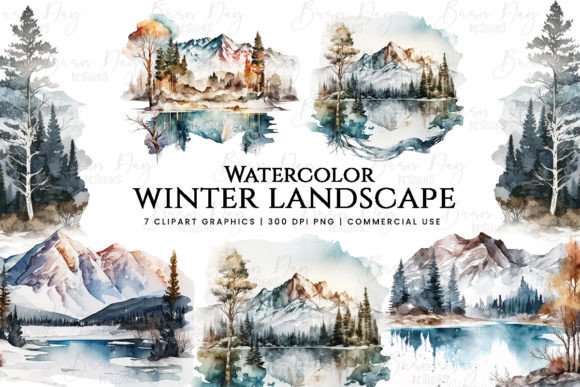 Download Watercolor Winter Mountain Landscape - Watercolor Collection