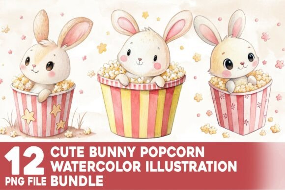 Download Cute Bunny Popcorn Watercolor Bundle - Watercolor Collection