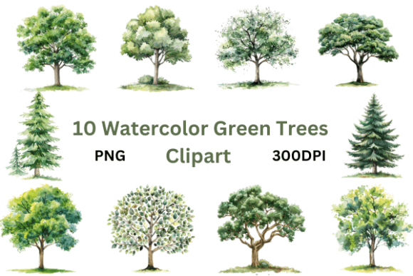 Download Pastel Watercolor Green Trees Clipart - Watercolor Collection