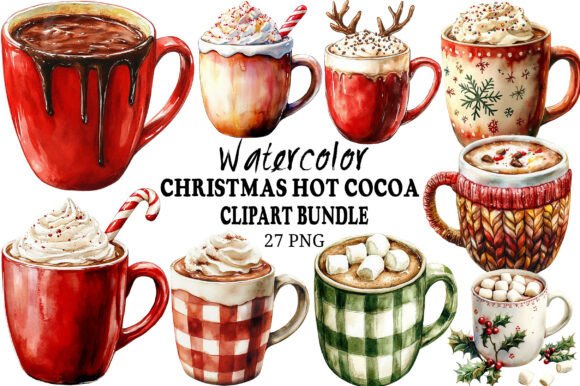 Download Watercolor Christmas Hot Cocoa Clipart - Watercolor Collection