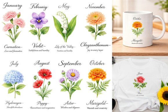 Download Watercolor Birth Month Flowers Clipart - Watercolor Collection