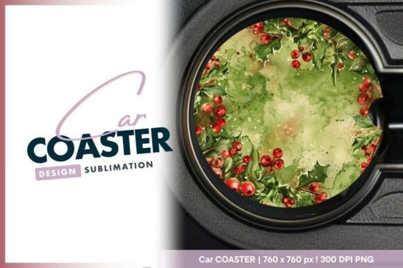 Download Watercolor Holly Berries Car Coaster - Watercolor Collection
