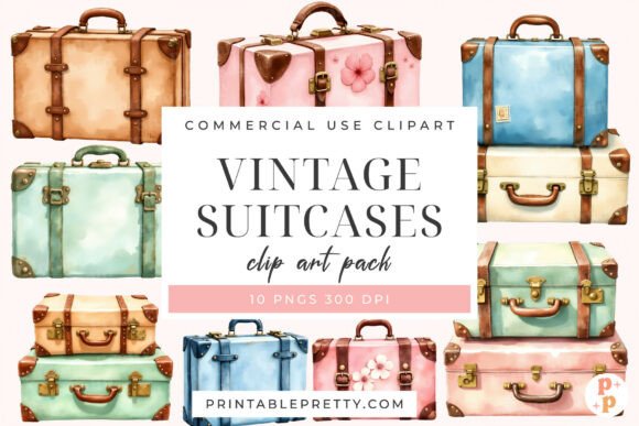 Download Vintage Suitcase Watercolor Clipart PNG - Watercolor Collection