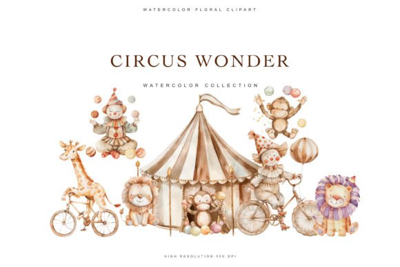 Download Watercolor Nursery Circus Clipart Set - Watercolor Collection