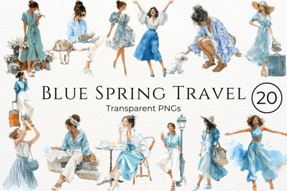 Download Blue Spring Travel Watercolor Clipart - Watercolor Collection