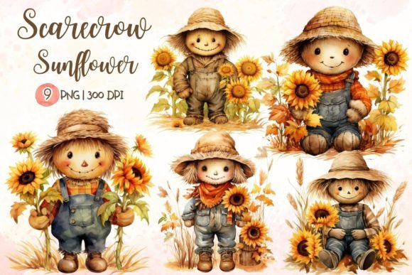 Download Scarecrow Sunflower Watercolor Clipart - Watercolor Collection