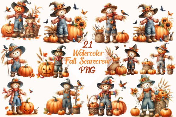Download Watercolor Fall Scarecrow Clipart PNG - Watercolor Collection