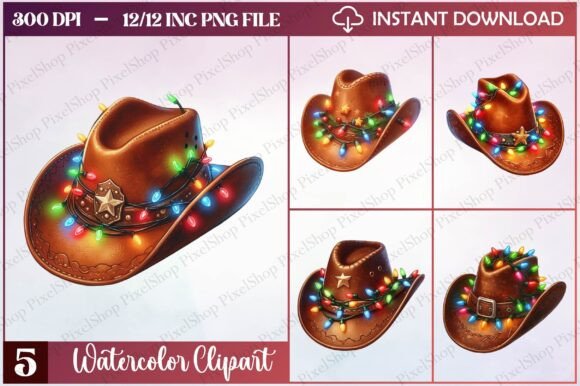 Download Watercolor Christmas Cowboy Hat Clipart - Watercolor Collection