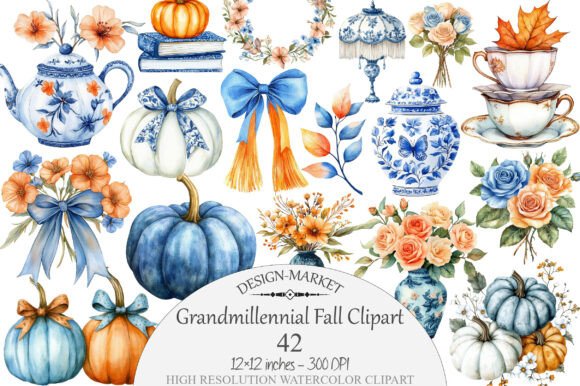 Download Watercolor Grandmillennial Fall Clipart - Watercolor Collection