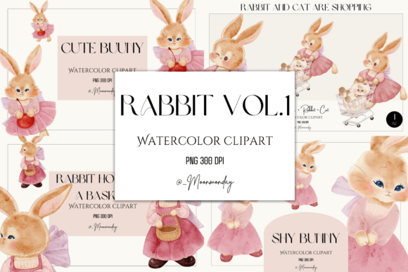 Download Watercolor Rabbit Bundle Vol.1 - Watercolor Collection