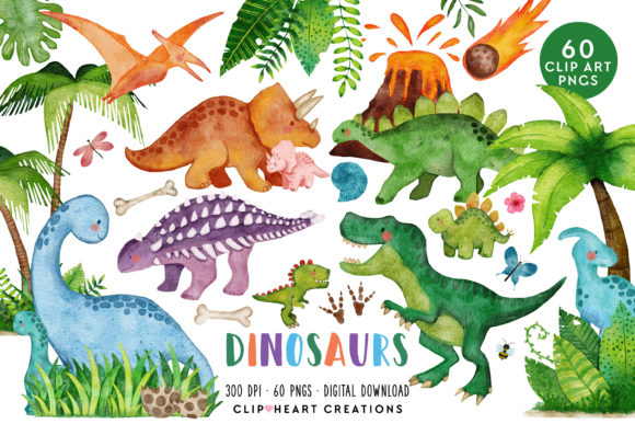 Download Watercolor Dinosaur Clip Art Pack - Watercolor Collection
