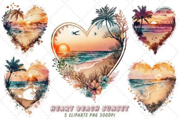 Download Heart Beach Sunset Watercolor Clipart - Watercolor Collection