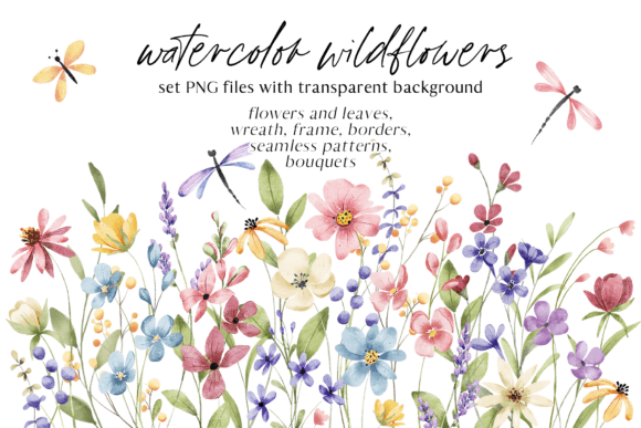 Download Watercolor wild Flowers set, PNG files. - Watercolor Collection